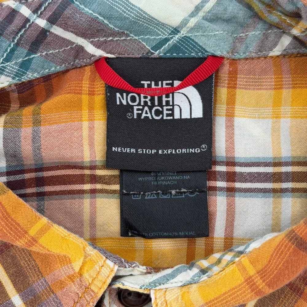 The‎ North Face Plaid Shirt Mens M Orange Yellow Short Sleeve Button Up Pocket